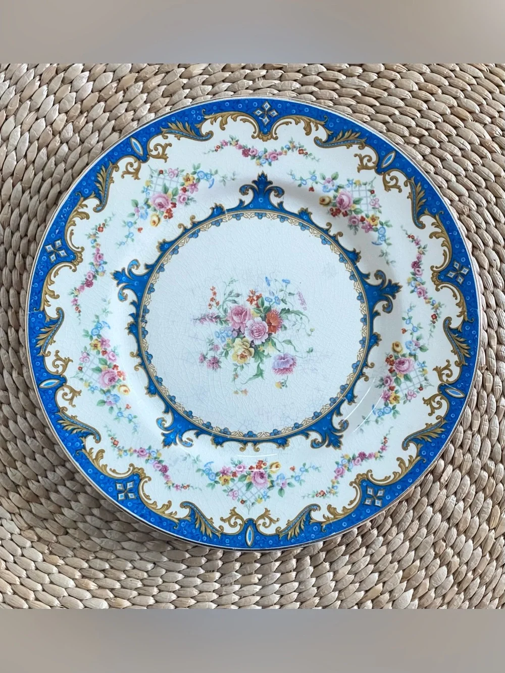 Set 4 VTG Myott Staffordshire Sèvres Blue Dinner Plates Pattern 3811 *crazing